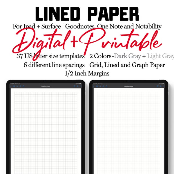 Digital Note Paper Template | Goodnotes, Notability, One Note | Lined, Dotted, Grid Patterns | Letter sized