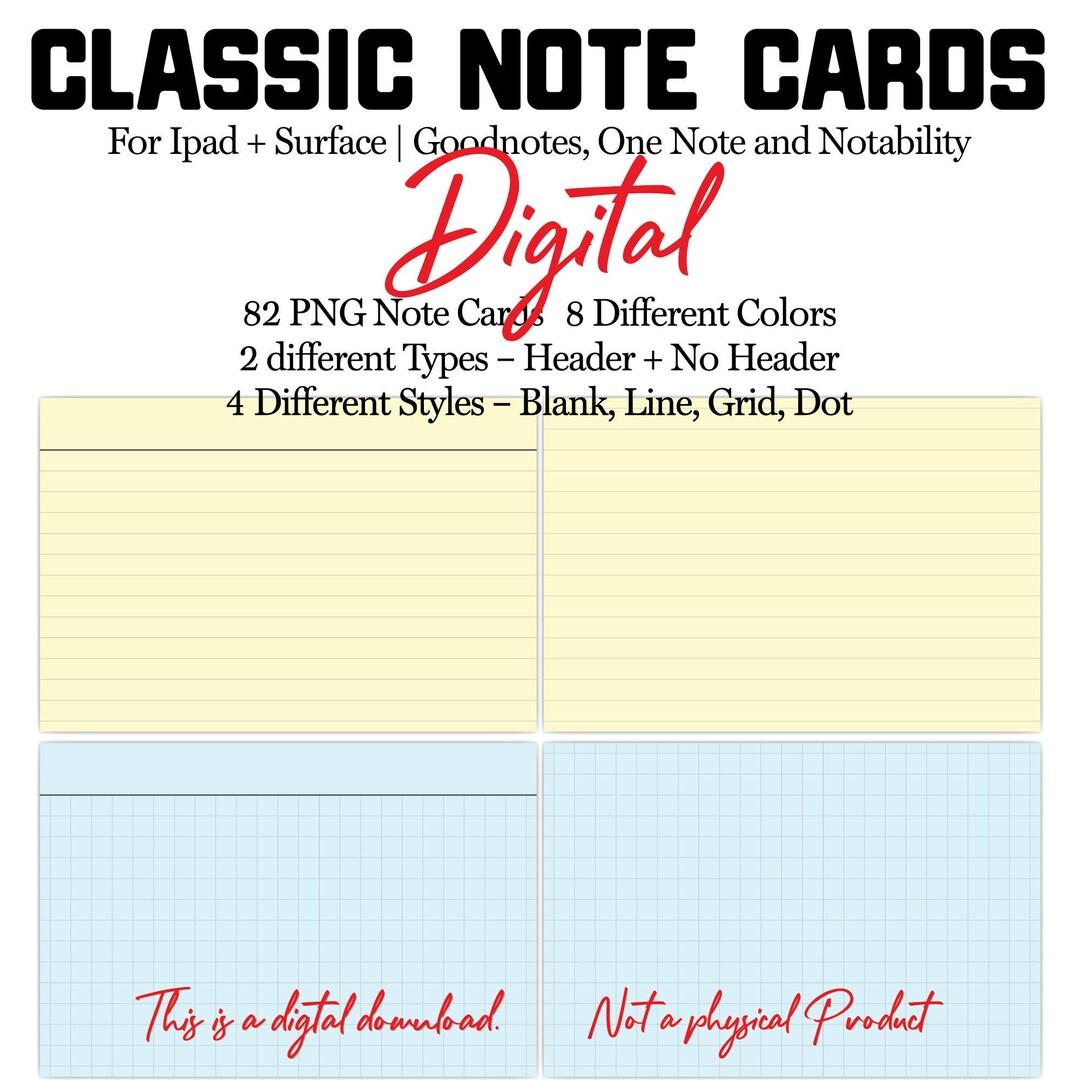 Digital Note Cards Goodnotes Note Cards Digital Index Cards Etsy