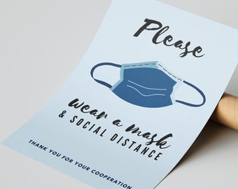 Wear A Mask Sign, Printable, INSTANT DOWNLOAD, Floral, Please Wear A ...