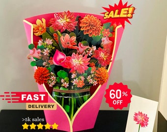 Anmutige 3D Dahlie & Cala Lily Bloom Geburtstagskarte, umweltfreundliche Blumen-Geburtstags-Pop-Up-Karte, Blumen-Pop-Up-Geburtstagskarte, 3D-Geburtstagskarten