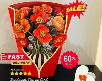 Wunderschöne handgefertigte 3D Mohnblumen Bouquet Geburtstagskarte, Einzigartige 3D Narzissen Geburtstags Popup Karte, Pop Up Geburtstagskarte, Geburtstagsgeschenke