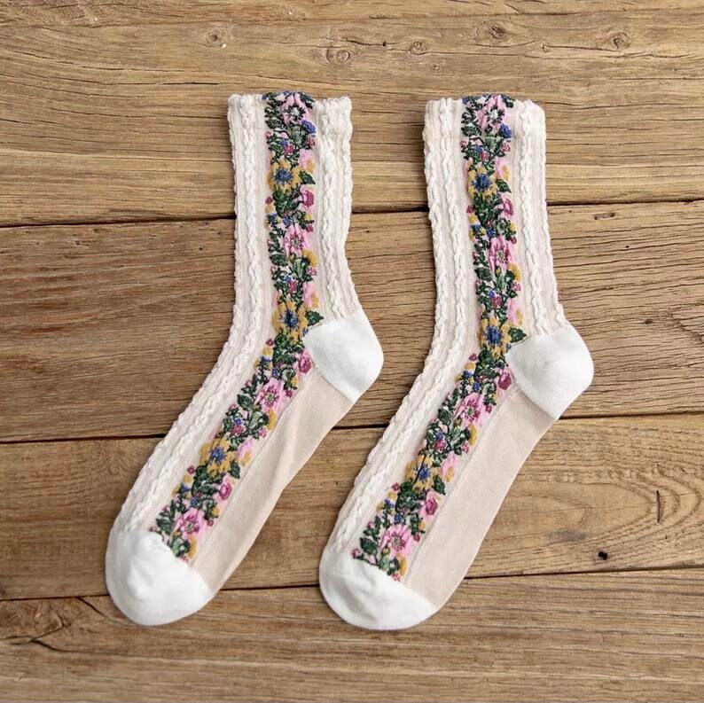 Vintage Japanese Harajuku Floral Socks* Mother\u2019s Day Gift For Mum* Women Socks* Fall Socks* Winter Socks* Crazy Socks* Birthday Gift For Her