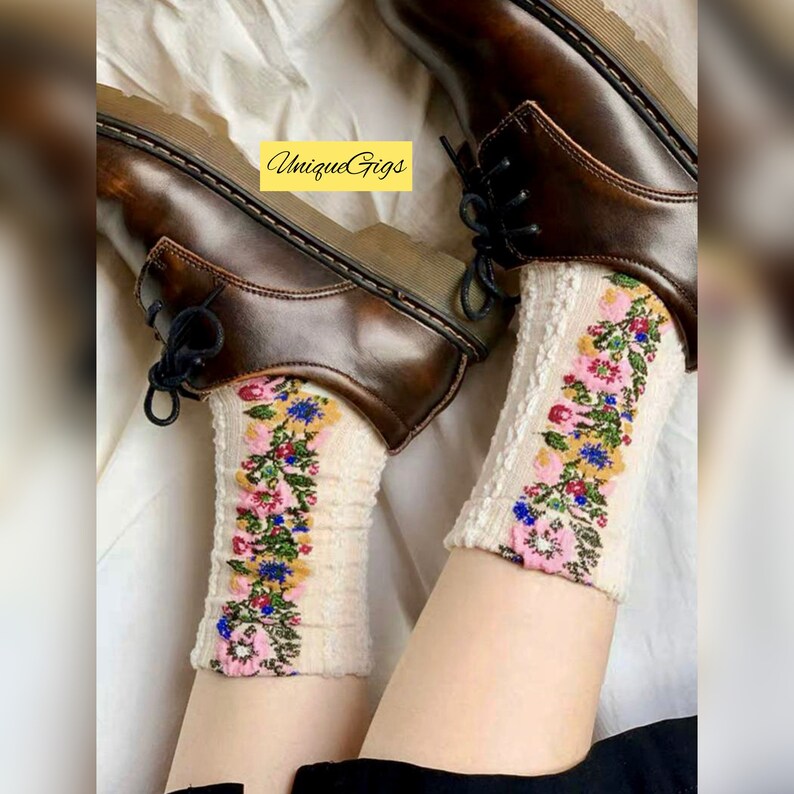 Vintage Japanese Harajuku Floral Socks* Mother\u2019s Day Gift For Mum* Women Socks* Fall Socks* Winter Socks* Crazy Socks* Birthday Gift For Her