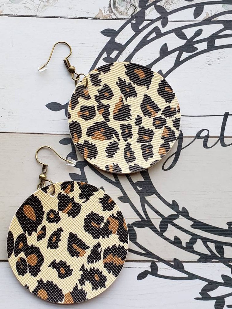 Round Leopard Print Faux Leather Earrings