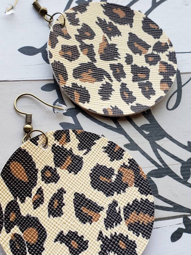 Round Leopard Print Faux Leather Earrings