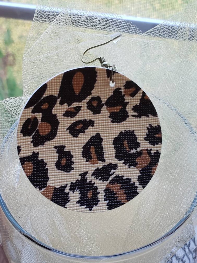Round Leopard Print Faux Leather Earrings