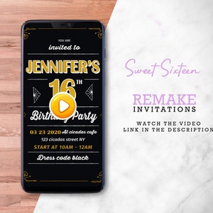 Sweet sixteen invitations, 16th Birthday Party Invites, custom teenage birthday invitation, sixteen birthday video invitation birthday party