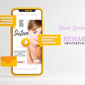 Sweet sixteen birthday Video Invitation Pink,  sweet sixteen Video Invitation girl, sweet sixteen Pink Invite, sweet sixteen Invitation