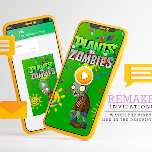 invitación de plantas vs zombies, invitación de video de la fiesta de cumpleaños de Plants vs Zombies, invitación digital de plantas vs zombies, invitación de video