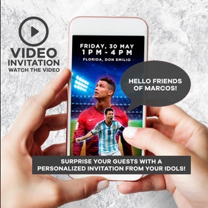 video invitation of lionel messi and cristiano ronaldo, leo messi and cristiano ronaldo soccer Birthday Invitation, leo messi world cup