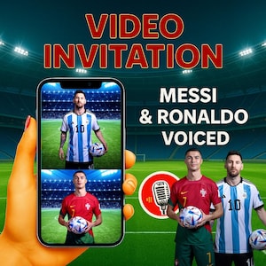 video invitation of lionel messi and cristiano ronaldo, leo messi and cristiano ronaldo soccer Birthday Invitation, leo messi world cup