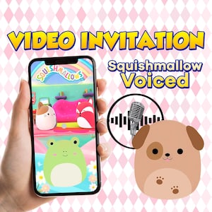 Invitación en video de cumpleaños de Squishmallow, invitación en video animada con personajes de Squishmallow