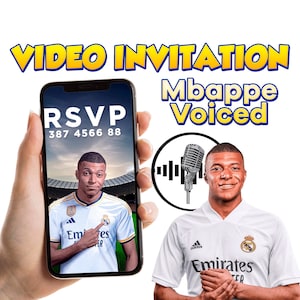 Video-verjaardagsuitnodiging Mbappé, voetbaluitnodiging digitale download, video-uitnodiging Kylian Mbappé Real Madrid