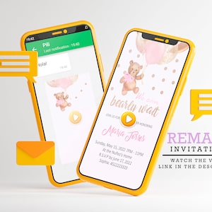 Bear Balloons Baby Shower video Invitation, We Can Bearly Wait, Gender Neutral Baby Bear video Invite, baby bear video invitation