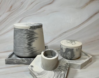 Gift set | Decorative home decor | Marbled five piece set | Handmade in Montreal