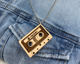 Cassette Tape Necklace | Mixtape Keychain | Playlist/Album/Song Code | Retro Cassette