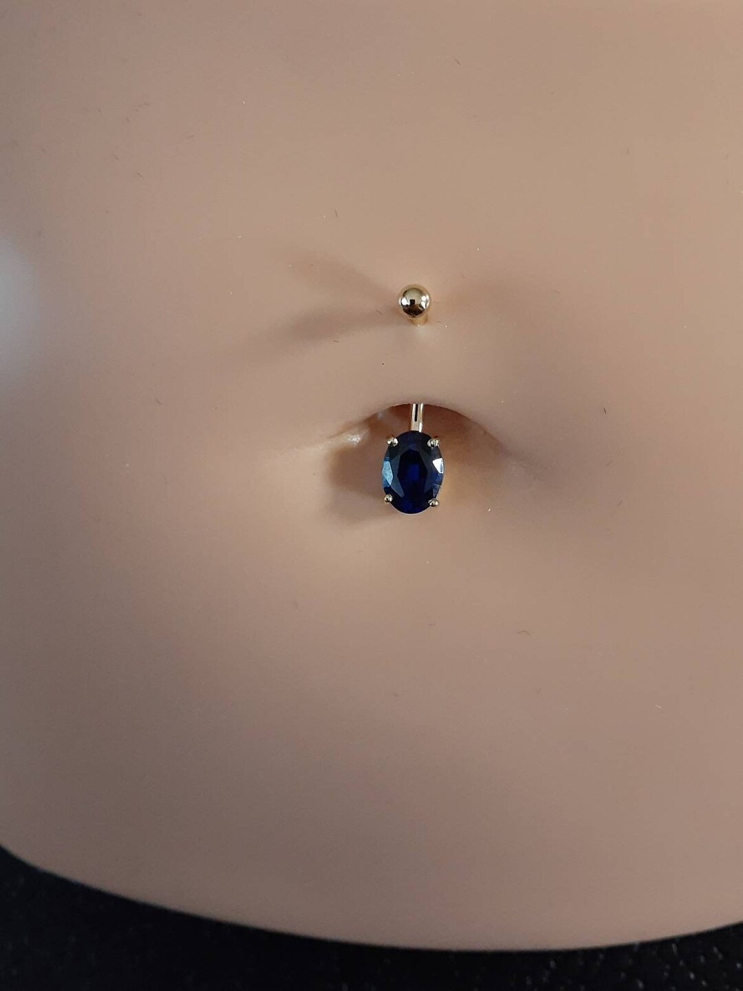 Navir Ring Navel Ring Solid 14-karat Gold Featuring a Oval Faceted Sapphire 8x6mm ...
