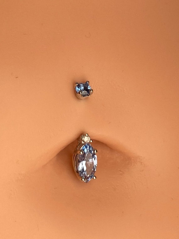 14k Solid Gold Aquamarine Belly Button Ring. Aquamarine Navel Ring
