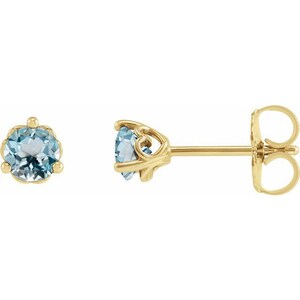 14k Natural Blue Topaz earrings studs- blue cocktail earrings. Solid gold vintage setting topaz earrings