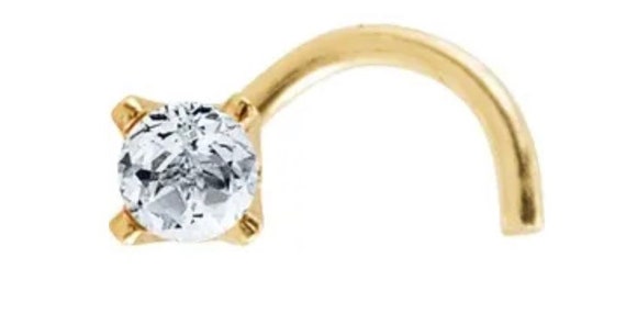 14K Yellow Gold .03 CT (2mm) Natural Diamond 22 Gauge Curved Nose Stud 14K Yellow Gold .03 CT (2mm) Natural Diamond 22 Gauge Curved Nose Stud