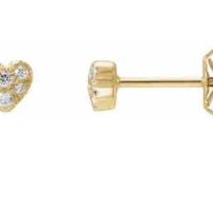 14K Yellow 1/10 Diamond Heart Earrings. Rose gold Heart earrings. Diamond heart jewelry.