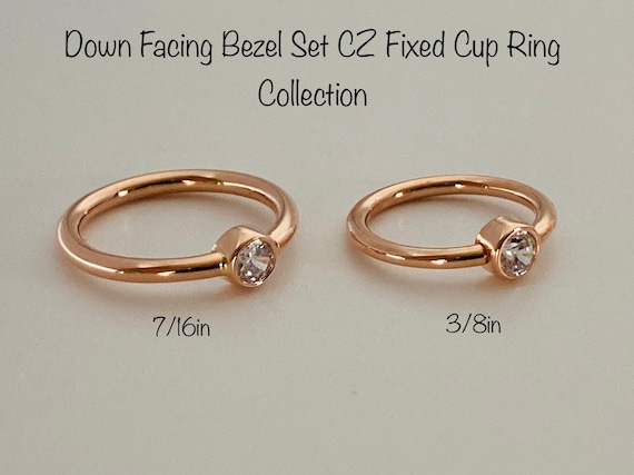 14k Solid Gold Down Facing Bezel Set CZ Fixed Cup Ring. 7/16 Inch, 3/8 Inch  Featured in 18 Gauge Option of White, Yellow, Rose Gold - Etsy