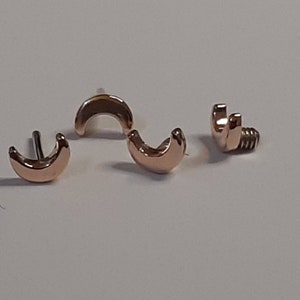 14k solid gold Mini Moon cartilage earrings, moon push pin, friction or flat back earring, 14g or 16g Threaded dermals