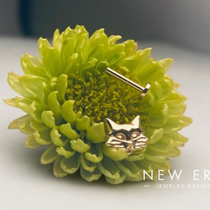 14 Karat massives Gold Katze Dermal, Katzenpin Labret, Katze mit Innengewinde.
