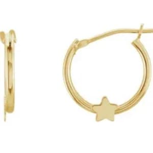 14K Yellow Gold  Hinged Hoop Earrings with Star- perfect petite Star earrings