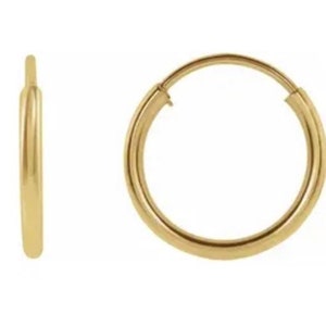 14K Gold Round Hoop Earrings, Solid Yellow Gold Polished Hoops, Classic Jewelry Handmade.