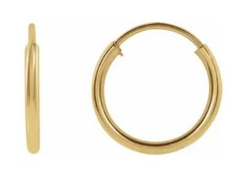 Pendientes de aro redondos de oro de 14 quilates, aros pulidos de oro amarillo macizo, joyería clásica hecha a mano.