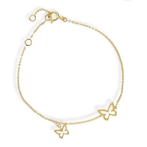 Pulseira borboleta em ouro amarelo 14K, pulseira com pingente de borboleta, presente perfeito para ela, presente de aniversário,