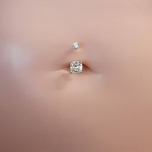 14k solid gold Beautiful 5/16&quot; Navel/ Belly Button Ring featuring (Yellow Topaz 6X5mm) 14gauge=1.6mm with a 3mm CZ