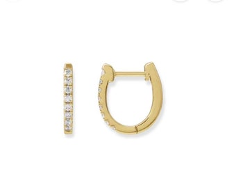 14K amarillo sólido 1/6 CTW Pendientes de aro de diamante natural. Aros de diamante. Pendientes de aro de manguito lobulado.