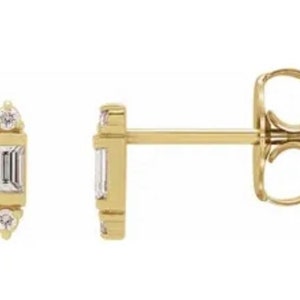 Orecchini 14K Giallo Dritto 1/10 CTW Diamante. Friction back moda Orecchini diamond.