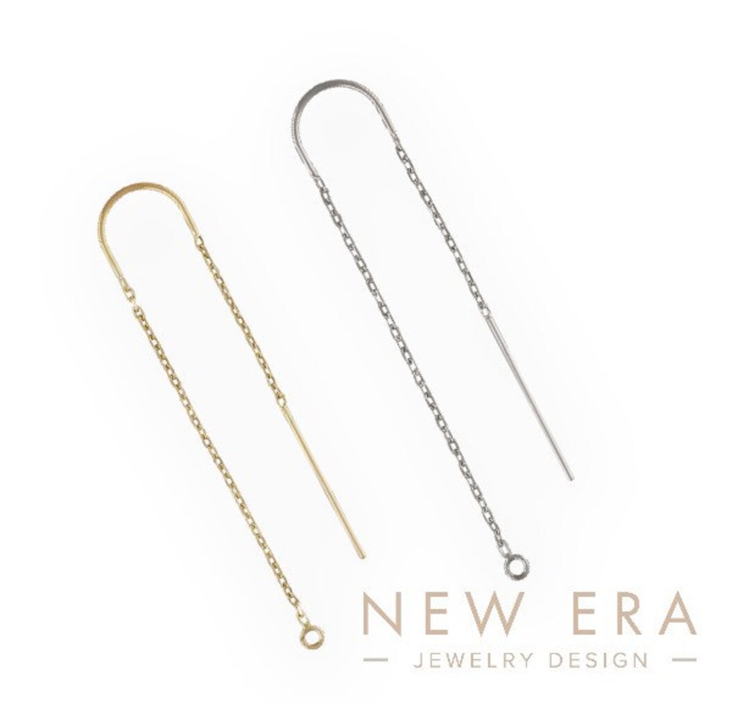 14K SOLID Yellow and White Diamondcut Cable Chain Ear Threader Drop Earring Attachment Dangle