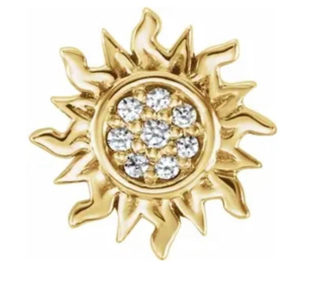 14k Solid Gold and Diamond Sun Decorative End Body Jewelry Dermal ...