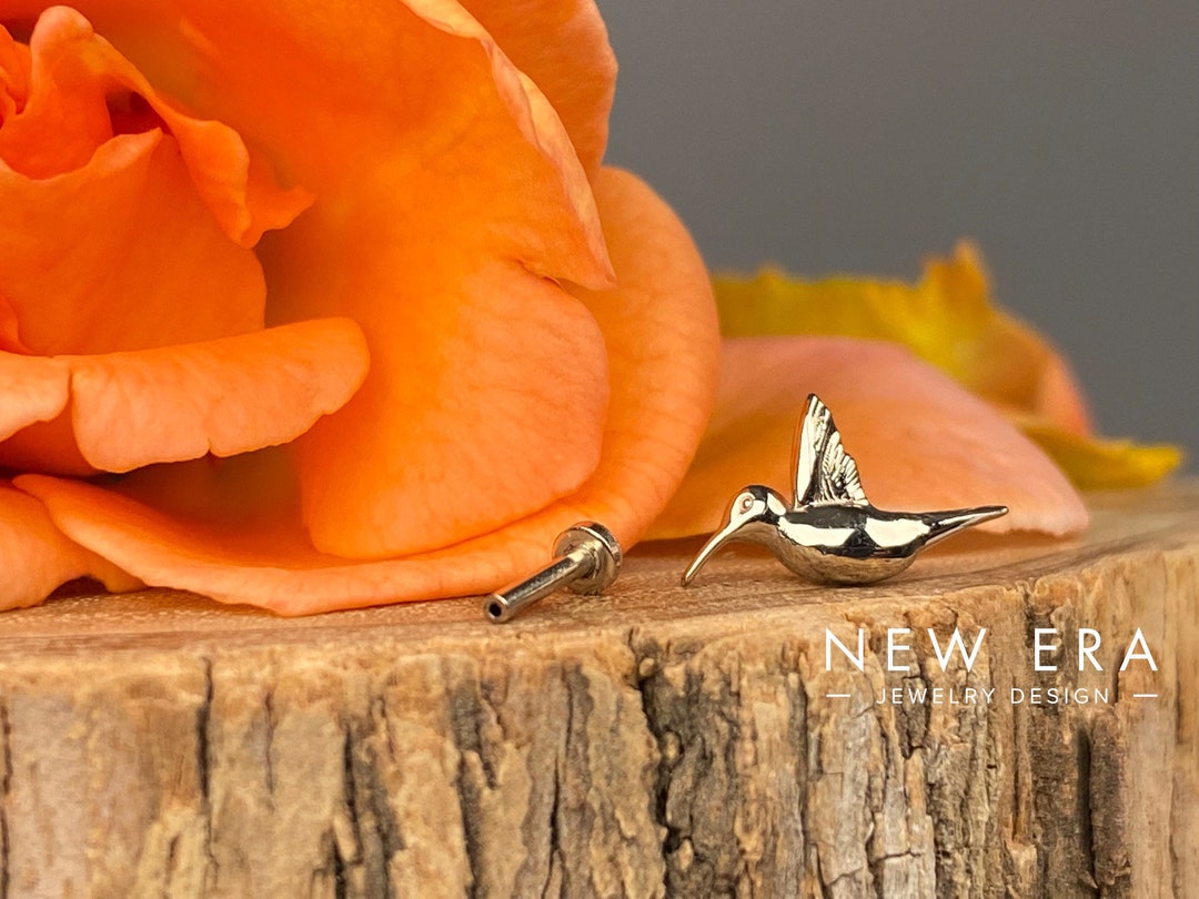 Dermal Labret 14 Karat Solid Gold Hummingbird Dermal, Labret Hummingbird, Solid Gold ...
