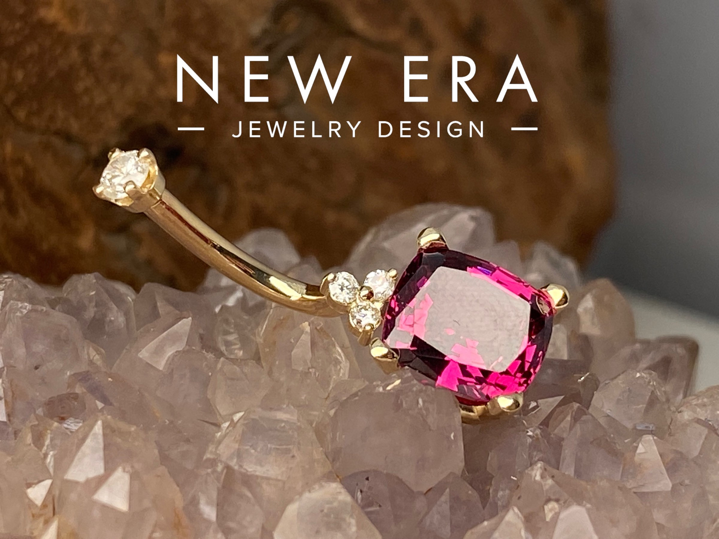 Navel Raspberry 14k Gold Genuine Garnet Raspberry Rodalite Belly Button Ring Diamond ...