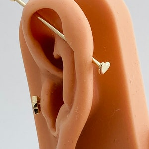 Industrial bar - Industrial jewelry 14k solid gold - barbell - body jewelry - cartilage earring - 14gauge - 3mm bead end and threaded heart.