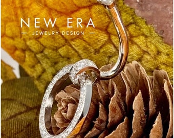 14 karat solid white gold 3/4 carat diamond belly button ring. Circle diamond navel ring. Circle charm Dangle belly ring.