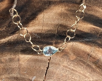 14KY gold Natural Aquamarine dangle attachment, Convertible Dangle, body jewelry chain, helix piercing Chain