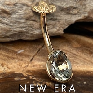 14k gold pear shaped diamond belly button ring - Navel ring - body jewelry  - piercing - 14 gauge - 1/2inch 3.75 bead top - New Era Jewelry Design