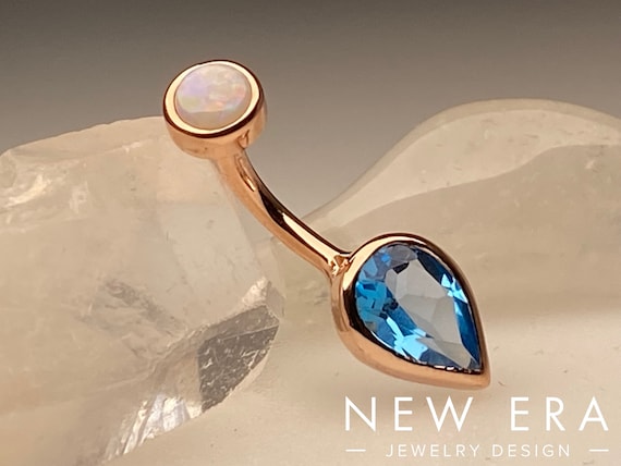 14 Karat Solid Gold General Clear Vertical Hood Christina Piercing and Bellybutton Blue and White Natural Opal Curved Barbell 14g Etsy Canada