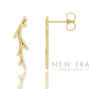 14Ky 14KR 14KW 19.7x5.6 mm Antler Branch Ear Climbers Nature earrings.