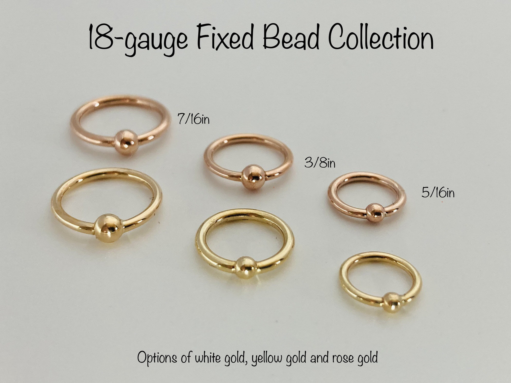 14 Karat Solid Gold Fixed Bead Ring 7/16 Inch 3/8 Inch 5/16 - Etsy UK