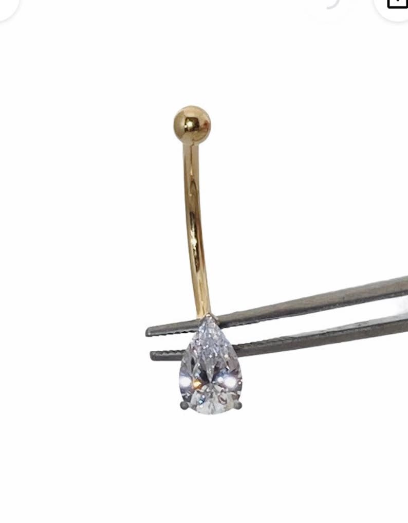 14k solid gold belly button ring 3/8inch barbell Set with a Etsy