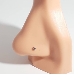 14 karat gold  Bezel set CZ Labret stud nose ring, Labret Cartilage Earring, Friction back Cartilage earring, dermal threaded ends