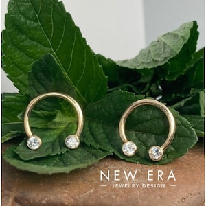 14k massive Gold Septum Lünetten-Set Hufeisen Ringe 14KW 14KY 14KR Hufeisen Nasenringe 3/8",7/16" Lünette CZ