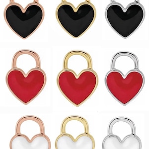 14K solid gold 11.7x2.6 Enameled Heart Charm/Pendant - White gold, yellow gold, rose gold option.
